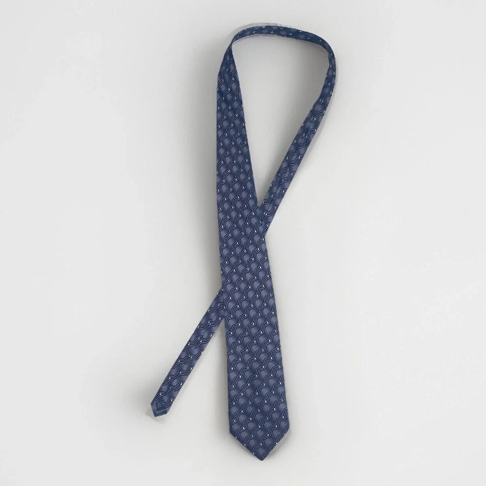 Giorgio Cosani Mens Silk Tie Blue Purple Wavy Stripe Diamond Designer Italy Made